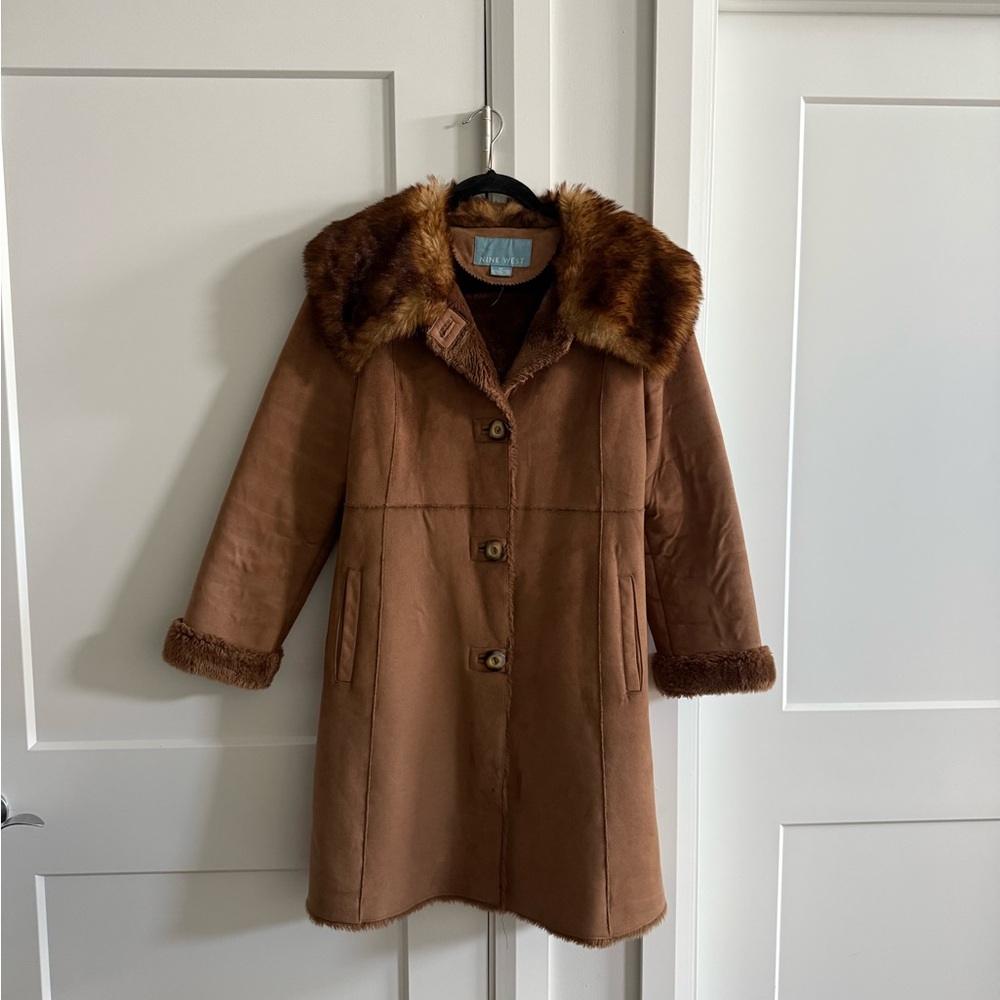 Brown Faux Fur Trim coat